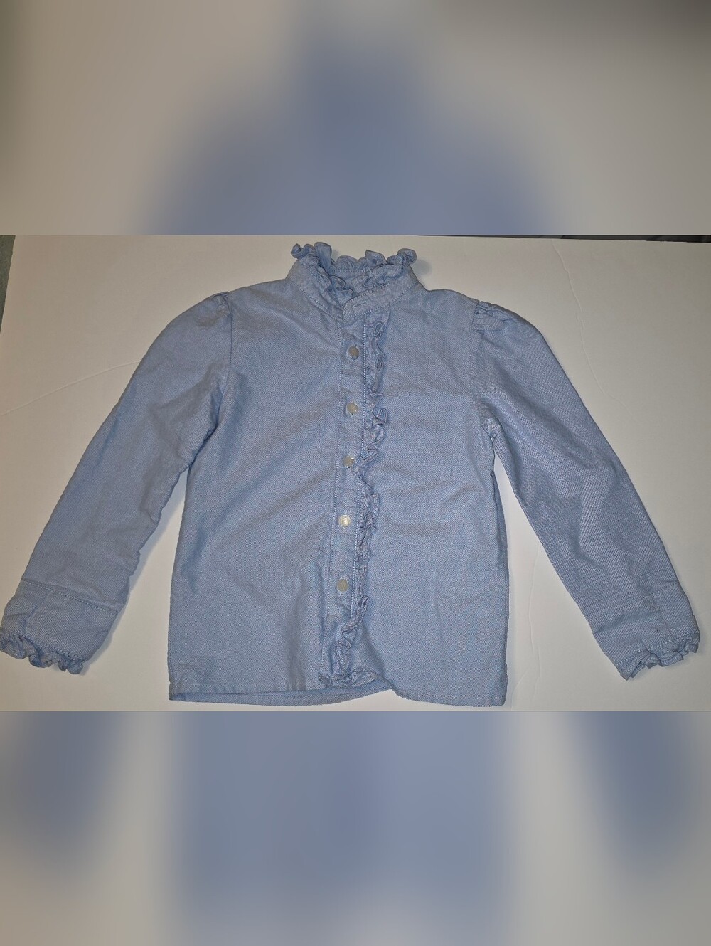 Classic Prep Light Blue Button-Down Blouse with Ruffle Trim Size 5